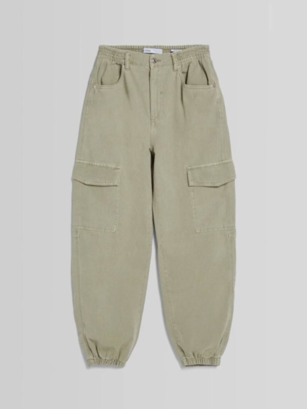 BERSHKA Women's Green Cotton Cargo Joggers Small Pants Baggy